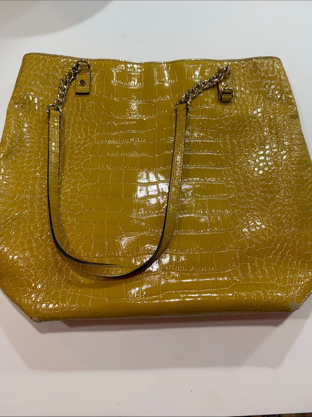 Michael Kors Croc-Embossed Patent Tote Bag in Mustard Yellow